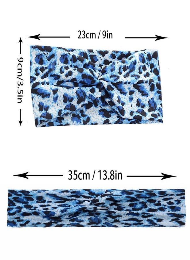 Woration طوق رأس لليوغا بنقشة جلد النمر، مزين بصليب، مطاطي عريض، غطاء رأس، ربطة شعر، ربطة شعر على شكل عقدة توربان، إكسسوارات شعر للنساء والفتيات - أزرق - Image 5